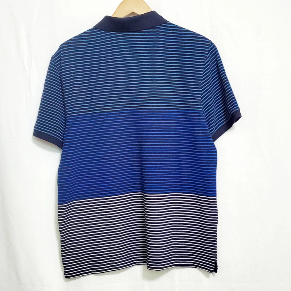 Banana Republic Polo Shirt Cotton Pique Blue Striped Colorblock Mens Large